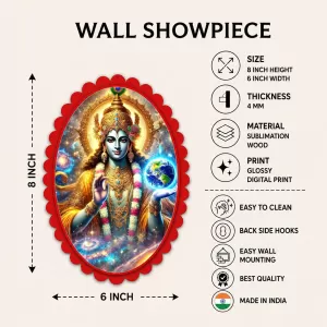 Krishna Wall Decorative Showpiece 6 X 8 Inch | 4 MM MDF Wooden Glossy Sublimation Print | Back Hook Wall Hanging | Home Temple & Living Room Decor (F57214)