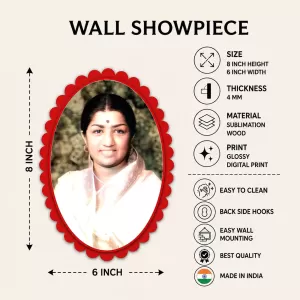 Lata Mangeshkar Wall Decorative Showpiece 6 X 8 Inch | 4 MM MDF Wooden Glossy Sublimation Print | Back Hook Wall Hanging | Home Temple & Living Room Decor (F57220) Lata Mangeshkar Wall Decorative Showpiece 6 X 8 Inch | 4 MM MDF Wooden Glossy Sublimation Print | Back Hook Wall Hanging | Home Temple & Living Room Decor (F57220)