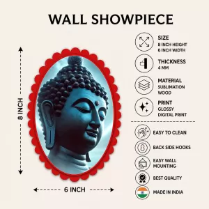 Gautama Buddha Wall Decorative Showpiece 6 X 8 Inch | 4 MM MDF Wooden Glossy Sublimation Print | Back Hook Wall Hanging | Home Temple & Living Room Decor (F57226)