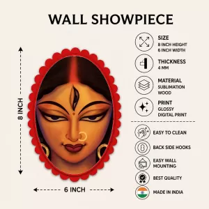 Goddess Durga Wall Decorative Showpiece 6 X 8 Inch | 4 MM MDF Wooden Glossy Sublimation Print | Back Hook Wall Hanging | Home Temple & Living Room Decor (F57392)