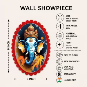 Ganesha Wall Decorative Showpiece 6 X 8 Inch | 4 MM MDF Wooden Glossy Sublimation Print | Back Hook Wall Hanging | Home Temple & Living Room Decor (F57425)