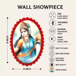 Goddess Ganga Wall Decorative Showpiece 6 X 8 Inch | 4 MM MDF Wooden Glossy Sublimation Print | Back Hook Wall Hanging | Home Temple & Living Room Decor (F57451)