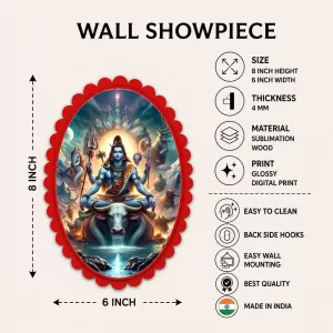 Shiva Wall Decorative Showpiece 6 X 8 Inch | 4 MM MDF Wooden Glossy Sublimation Print | Back Hook Wall Hanging | Home Temple & Living Room Decor (F57457)
