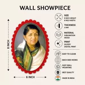 Lata Mangeshkar Wall Decorative Showpiece 6 X 8 Inch | 4 MM MDF Wooden Glossy Sublimation Print | Back Hook Wall Hanging | Home Temple & Living Room Decor (F57461) Lata Mangeshkar Wall Decorative Showpiece 6 X 8 Inch | 4 MM MDF Wooden Glossy Sublimation Print | Back Hook Wall Hanging | Home Temple & Living Room Decor (F57461)