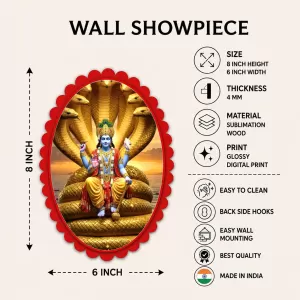 Lord Lord Vishnu Wall Decorative Showpiece 6 X 8 Inch | 4 MM MDF Wooden Glossy Sublimation Print | Back Hook Wall Hanging | Home Temple & Living Room Decor (F57492) Lord Lord Vishnu Wall Decorative Showpiece 6 X 8 Inch | 4 MM MDF Wooden Glossy Sublimation Print | Back Hook Wall Hanging | Home Temple & Living Room Decor (F57492)