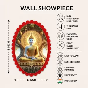 Gautama Buddha Wall Decorative Showpiece 6 X 8 Inch | 4 MM MDF Wooden Glossy Sublimation Print | Back Hook Wall Hanging | Home Temple & Living Room Decor (F57497)