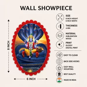 Vishnu Wall Decorative Showpiece 6 X 8 Inch | 4 MM MDF Wooden Glossy Sublimation Print | Back Hook Wall Hanging | Home Temple & Living Room Decor (F57501) Vishnu Wall Decorative Showpiece 6 X 8 Inch | 4 MM MDF Wooden Glossy Sublimation Print | Back Hook Wall Hanging | Home Temple & Living Room Decor (F57501)