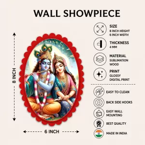 Shree Krishna And Shree Radha Wall Decorative Showpiece 6 X 8 Inch | 4 MM MDF Wooden Glossy Sublimation Print | Back Hook Wall Hanging | Home Temple & Living Room Decor (F57503) Shree Krishna And Shree Radha Wall Decorative Showpiece 6 X 8 Inch | 4 MM MDF Wooden Glossy Sublimation Print | Back Hook Wall Hanging | Home Temple & Living Room Decor (F57503)