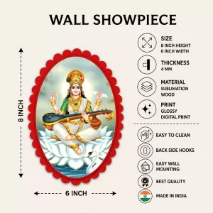 Goddess Saraswati Wall Decorative Showpiece 6 X 8 Inch | 4 MM MDF Wooden Glossy Sublimation Print | Back Hook Wall Hanging | Home Temple & Living Room Decor (F57525) Goddess Saraswati Wall Decorative Showpiece 6 X 8 Inch | 4 MM MDF Wooden Glossy Sublimation Print | Back Hook Wall Hanging | Home Temple & Living Room Decor (F57525)