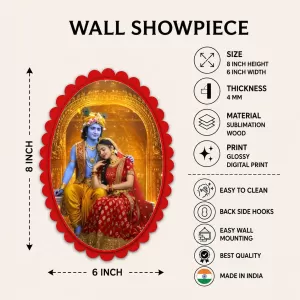 Shree Krishna And Shree Radha Wall Decorative Showpiece 6 X 8 Inch | 4 MM MDF Wooden Glossy Sublimation Print | Back Hook Wall Hanging | Home Temple & Living Room Decor (F57555) Shree Krishna And Shree Radha Wall Decorative Showpiece 6 X 8 Inch | 4 MM MDF Wooden Glossy Sublimation Print | Back Hook Wall Hanging | Home Temple & Living Room Decor (F57555)