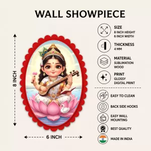 Saraswati Wall Decorative Showpiece 6 X 8 Inch | 4 MM MDF Wooden Glossy Sublimation Print | Back Hook Wall Hanging | Home Temple & Living Room Decor (F57667) Saraswati Wall Decorative Showpiece 6 X 8 Inch | 4 MM MDF Wooden Glossy Sublimation Print | Back Hook Wall Hanging | Home Temple & Living Room Decor (F57667)