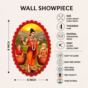 Bal Shree Krishna Wall Decorative Showpiece 6 X 8 Inch | 4 MM MDF Wooden Glossy Sublimation Print | Back Hook Wall Hanging | Home Temple & Living Room Decor (F57818)
