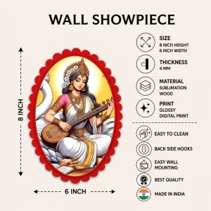 Saraswati Wall Decorative Showpiece 6 X 8 Inch | 4 MM MDF Wooden Glossy Sublimation Print | Back Hook Wall Hanging | Home Temple & Living Room Decor (F57829) Saraswati Wall Decorative Showpiece 6 X 8 Inch | 4 MM MDF Wooden Glossy Sublimation Print | Back Hook Wall Hanging | Home Temple & Living Room Decor (F57829)