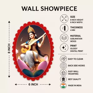 Saraswati Wall Decorative Showpiece 6 X 8 Inch | 4 MM MDF Wooden Glossy Sublimation Print | Back Hook Wall Hanging | Home Temple & Living Room Decor (F57857) Saraswati Wall Decorative Showpiece 6 X 8 Inch | 4 MM MDF Wooden Glossy Sublimation Print | Back Hook Wall Hanging | Home Temple & Living Room Decor (F57857)