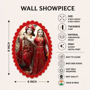 Radha Krishna Wall Decorative Showpiece 6 X 8 Inch | 4 MM MDF Wooden Glossy Sublimation Print | Back Hook Wall Hanging | Home Temple & Living Room Decor (F57875)