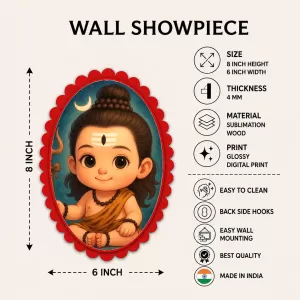 Lord Shiva Wall Decorative Showpiece 6 X 8 Inch | 4 MM MDF Wooden Glossy Sublimation Print | Back Hook Wall Hanging | Home Temple & Living Room Decor (F57894)