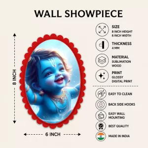 Krishna Wall Decorative Showpiece 6 X 8 Inch | 4 MM MDF Wooden Glossy Sublimation Print | Back Hook Wall Hanging | Home Temple & Living Room Decor (F57904) Krishna Wall Decorative Showpiece 6 X 8 Inch | 4 MM MDF Wooden Glossy Sublimation Print | Back Hook Wall Hanging | Home Temple & Living Room Decor (F57904)