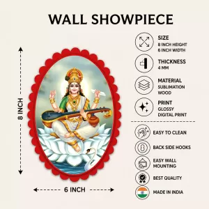 Goddess Saraswati Wall Decorative Showpiece 6 X 8 Inch | 4 MM MDF Wooden Glossy Sublimation Print | Back Hook Wall Hanging | Home Temple & Living Room Decor (F57924) Goddess Saraswati Wall Decorative Showpiece 6 X 8 Inch | 4 MM MDF Wooden Glossy Sublimation Print | Back Hook Wall Hanging | Home Temple & Living Room Decor (F57924)