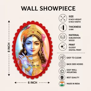Radha Krishna Wall Decorative Showpiece 6 X 8 Inch | 4 MM MDF Wooden Glossy Sublimation Print | Back Hook Wall Hanging | Home Temple & Living Room Decor (F57984)