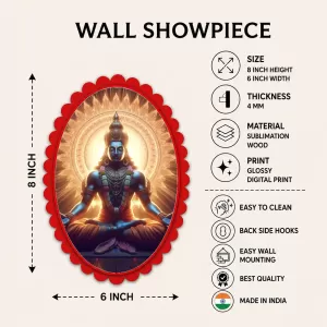 Lord Shiva Wall Decorative Showpiece 6 X 8 Inch | 4 MM MDF Wooden Glossy Sublimation Print | Back Hook Wall Hanging | Home Temple & Living Room Decor (F58007)