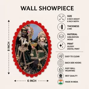 Krishna And Radha Wall Decorative Showpiece 6 X 8 Inch | 4 MM MDF Wooden Glossy Sublimation Print | Back Hook Wall Hanging | Home Temple & Living Room Decor (F58032)