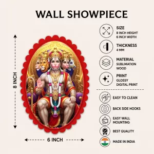 Hanuman Wall Decorative Showpiece 6 X 8 Inch | 4 MM MDF Wooden Glossy Sublimation Print | Back Hook Wall Hanging | Home Temple & Living Room Decor (F58058)