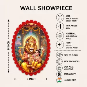 Narasimha Wall Decorative Showpiece 6 X 8 Inch | 4 MM MDF Wooden Glossy Sublimation Print | Back Hook Wall Hanging | Home Temple & Living Room Decor (F58070)