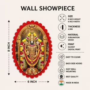 Venkateswara Wall Decorative Showpiece 6 X 8 Inch | 4 MM MDF Wooden Glossy Sublimation Print | Back Hook Wall Hanging | Home Temple & Living Room Decor (F58077) Venkateswara Wall Decorative Showpiece 6 X 8 Inch | 4 MM MDF Wooden Glossy Sublimation Print | Back Hook Wall Hanging | Home Temple & Living Room Decor (F58077)