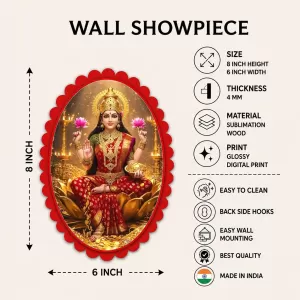 Lakshmi Wall Decorative Showpiece 6 X 8 Inch | 4 MM MDF Wooden Glossy Sublimation Print | Back Hook Wall Hanging | Home Temple & Living Room Decor (F58106) Lakshmi Wall Decorative Showpiece 6 X 8 Inch | 4 MM MDF Wooden Glossy Sublimation Print | Back Hook Wall Hanging | Home Temple & Living Room Decor (F58106)