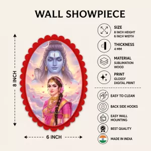 Parvati Wall Decorative Showpiece 6 X 8 Inch | 4 MM MDF Wooden Glossy Sublimation Print | Back Hook Wall Hanging | Home Temple & Living Room Decor (F58120)