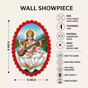 Saraswati Wall Decorative Showpiece 6 X 8 Inch | 4 MM MDF Wooden Glossy Sublimation Print | Back Hook Wall Hanging | Home Temple & Living Room Decor (F58141) Saraswati Wall Decorative Showpiece 6 X 8 Inch | 4 MM MDF Wooden Glossy Sublimation Print | Back Hook Wall Hanging | Home Temple & Living Room Decor (F58141)