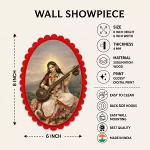Saraswati Wall Decorative Showpiece 6 X 8 Inch | 4 MM MDF Wooden Glossy Sublimation Print | Back Hook Wall Hanging | Home Temple & Living Room Decor (F58160) Saraswati Wall Decorative Showpiece 6 X 8 Inch | 4 MM MDF Wooden Glossy Sublimation Print | Back Hook Wall Hanging | Home Temple & Living Room Decor (F58160)