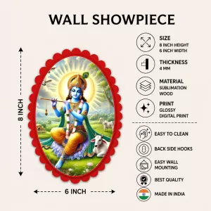 Krishna Wall Decorative Showpiece 6 X 8 Inch | 4 MM MDF Wooden Glossy Sublimation Print | Back Hook Wall Hanging | Home Temple & Living Room Decor (F58176) Krishna Wall Decorative Showpiece 6 X 8 Inch | 4 MM MDF Wooden Glossy Sublimation Print | Back Hook Wall Hanging | Home Temple & Living Room Decor (F58176)