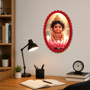 Baby Krishna Wall Decorative Showpiece 6 X 8 Inch | 4 MM MDF Wooden Glossy Sublimation Print | Back Hook Wall Hanging | Home Temple & Living Room Decor (F56955)