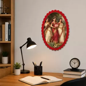 Saraswati Wall Decorative Showpiece 6 X 8 Inch | 4 MM MDF Wooden Glossy Sublimation Print | Back Hook Wall Hanging | Home Temple & Living Room Decor (F56964)