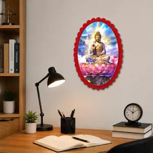 Gautama Buddha Wall Decorative Showpiece 6 X 8 Inch | 4 MM MDF Wooden Glossy Sublimation Print | Back Hook Wall Hanging | Home Temple & Living Room Decor (F56968)