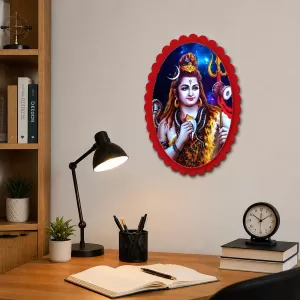 Lord Shiva Wall Decorative Showpiece 6 X 8 Inch | 4 MM MDF Wooden Glossy Sublimation Print | Back Hook Wall Hanging | Home Temple & Living Room Decor (F56999)