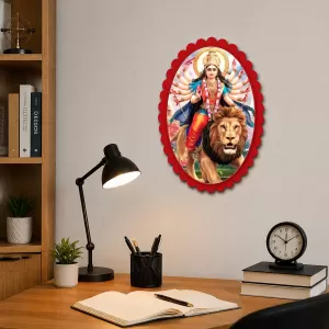 Goddess Durga Wall Decorative Showpiece 6 X 8 Inch | 4 MM MDF Wooden Glossy Sublimation Print | Back Hook Wall Hanging | Home Temple & Living Room Decor (F57048)