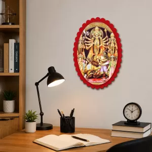 Goddess Durga Wall Decorative Showpiece 6 X 8 Inch | 4 MM MDF Wooden Glossy Sublimation Print | Back Hook Wall Hanging | Home Temple & Living Room Decor (F57080)