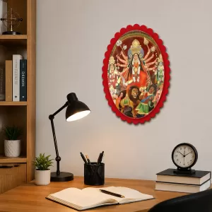 Goddess Durga Wall Decorative Showpiece 6 X 8 Inch | 4 MM MDF Wooden Glossy Sublimation Print | Back Hook Wall Hanging | Home Temple & Living Room Decor (F57093)