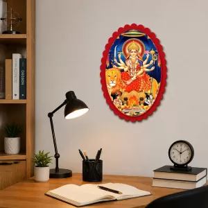 Goddess Durga Wall Decorative Showpiece 6 X 8 Inch | 4 MM MDF Wooden Glossy Sublimation Print | Back Hook Wall Hanging | Home Temple & Living Room Decor (F57099)