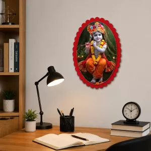 Krishna Wall Decorative Showpiece 6 X 8 Inch | 4 MM MDF Wooden Glossy Sublimation Print | Back Hook Wall Hanging | Home Temple & Living Room Decor (F57184)