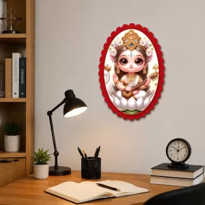 Saraswati Wall Decorative Showpiece 6 X 8 Inch | 4 MM MDF Wooden Glossy Sublimation Print | Back Hook Wall Hanging | Home Temple & Living Room Decor (F57186)