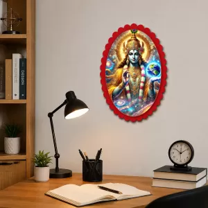 Krishna Wall Decorative Showpiece 6 X 8 Inch | 4 MM MDF Wooden Glossy Sublimation Print | Back Hook Wall Hanging | Home Temple & Living Room Decor (F57214)