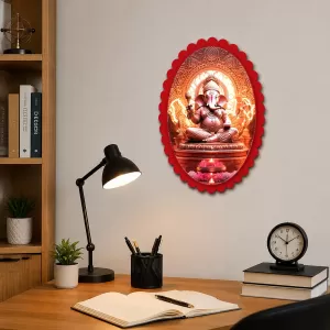 LordLord Ganesha Wall Decorative Showpiece 6 X 8 Inch | 4 MM MDF Wooden Glossy Sublimation Print | Back Hook Wall Hanging | Home Temple & Living Room Decor (F57221)