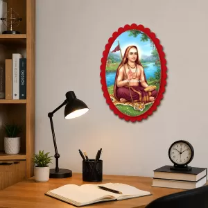 Adi Shankara Wall Decorative Showpiece 6 X 8 Inch | 4 MM MDF Wooden Glossy Sublimation Print | Back Hook Wall Hanging | Home Temple & Living Room Decor (F57225)