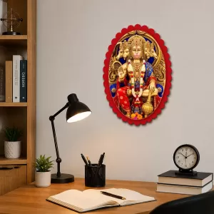 Hanuman Wall Decorative Showpiece 6 X 8 Inch | 4 MM MDF Wooden Glossy Sublimation Print | Back Hook Wall Hanging | Home Temple & Living Room Decor (F57245)