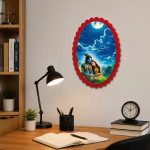 Radha Krishna Wall Decorative Showpiece 6 X 8 Inch | 4 MM MDF Wooden Glossy Sublimation Print | Back Hook Wall Hanging | Home Temple & Living Room Decor (F57280)