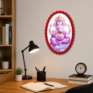 Ganesha Wall Decorative Showpiece 6 X 8 Inch | 4 MM MDF Wooden Glossy Sublimation Print | Back Hook Wall Hanging | Home Temple & Living Room Decor (F57282)