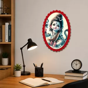 Lord Shiva As A Child Wall Decorative Showpiece 6 X 8 Inch | 4 MM MDF Wooden Glossy Sublimation Print | Back Hook Wall Hanging | Home Temple & Living Room Decor (F57288)